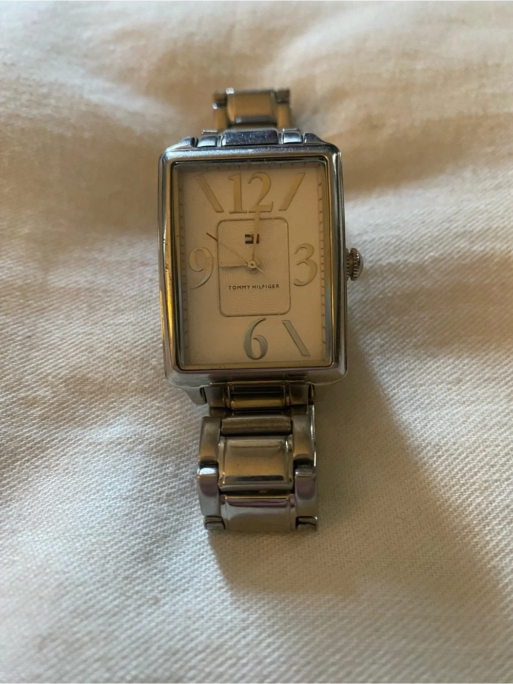 Tommy Hilfiger Silver Rectangular Men's Bracelet Watch with White Dial